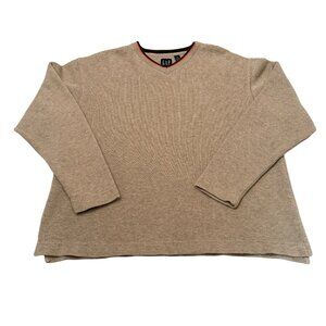 Gap Beige V-Neck Cotton Sweater With Red & Black Trim Size M